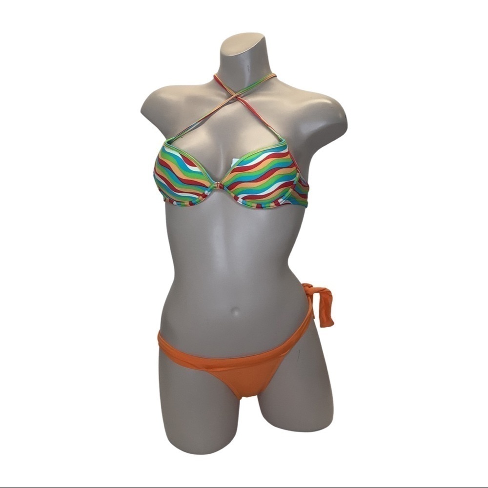 Recco Brazilian Striped Underwire Top & Orange Side Tie Bottom. New With Tags.